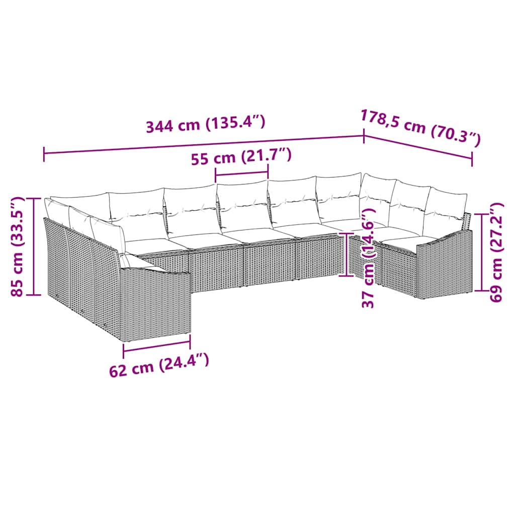 Sofa Set mit Kissen 10 pcs Beige Poly-Rattan
