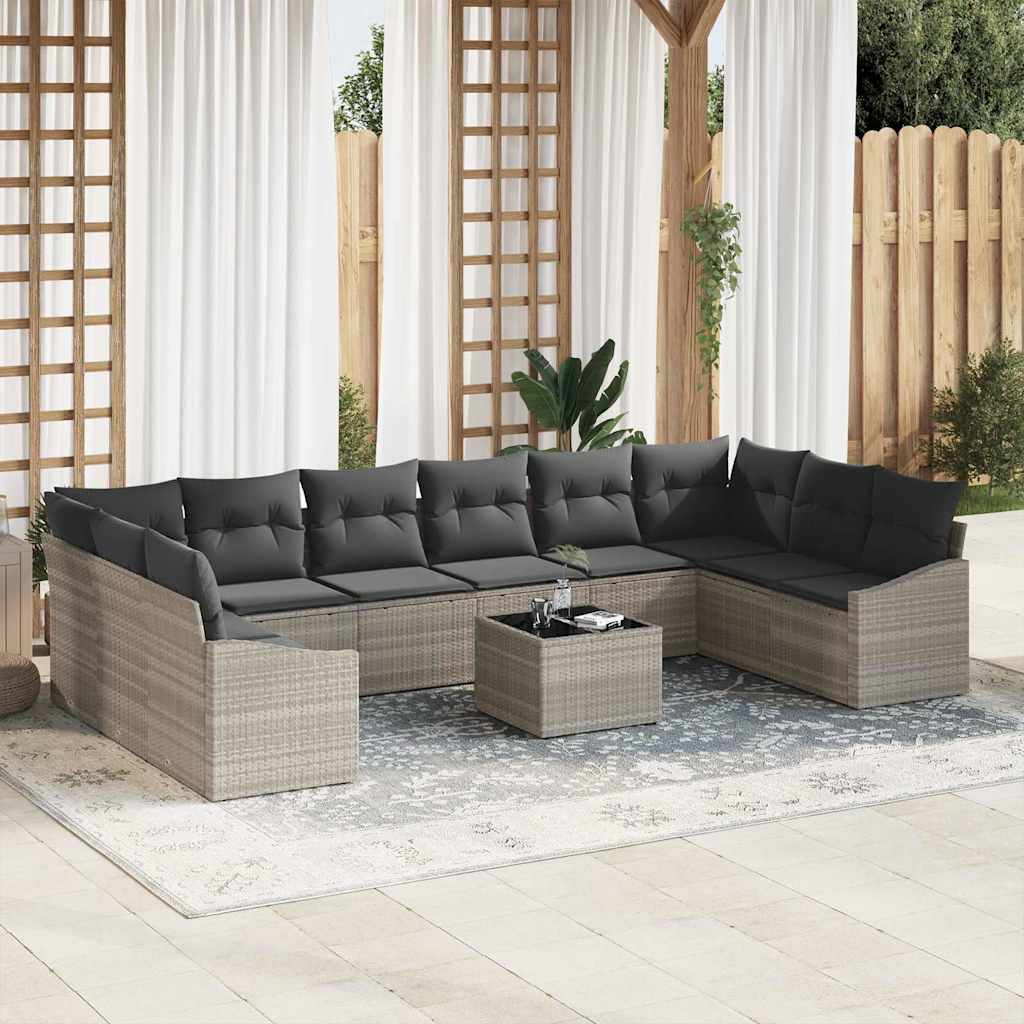 Sofa Set mit Kissen 11 pcs Hellgrau Poly Rattan