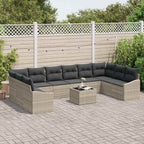 Sofa Set mit Kissen 11 pcs Hellgrau Poly Rattan