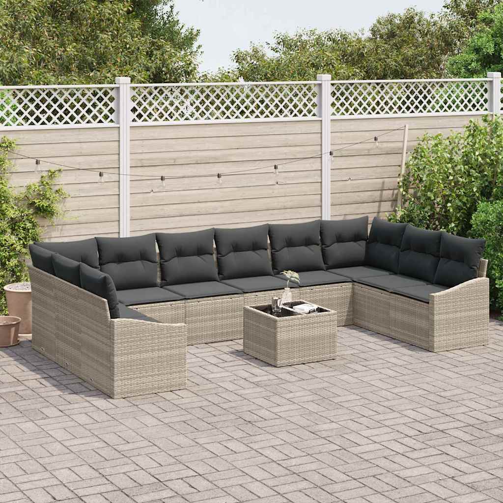 Sofa Set mit Kissen 11 pcs Hellgrau Poly Rattan