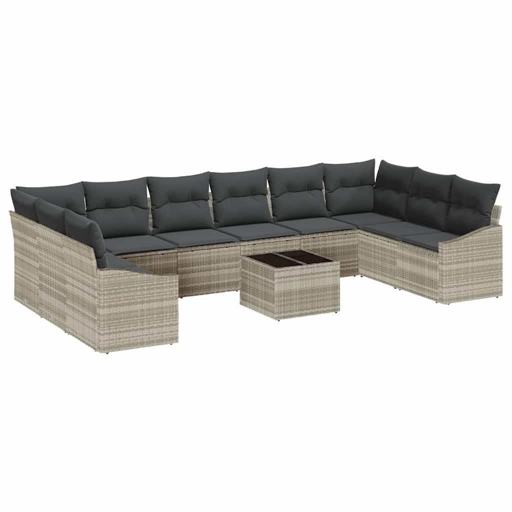 Sofa Set mit Kissen 11 pcs Hellgrau Poly Rattan