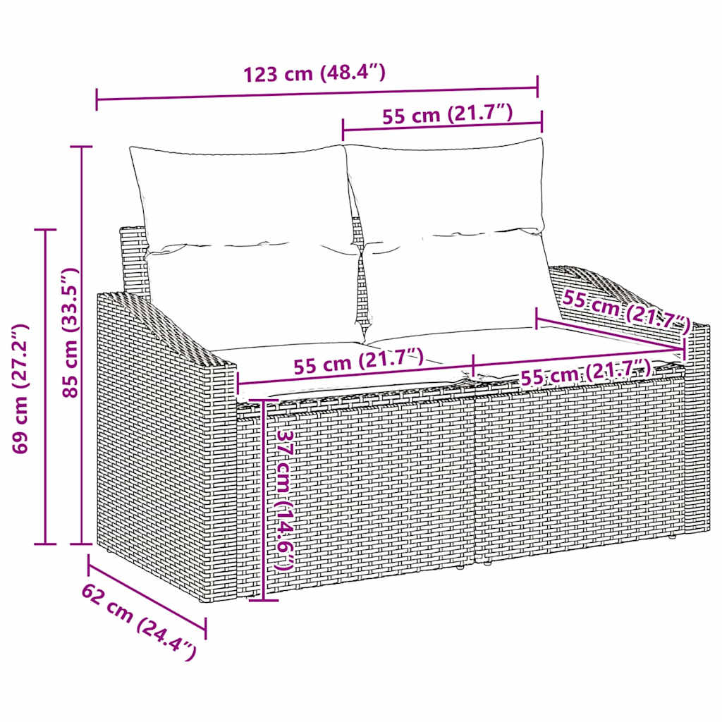 Sofa Set mit Kissen 11 pcs Hellgrau Poly Rattan
