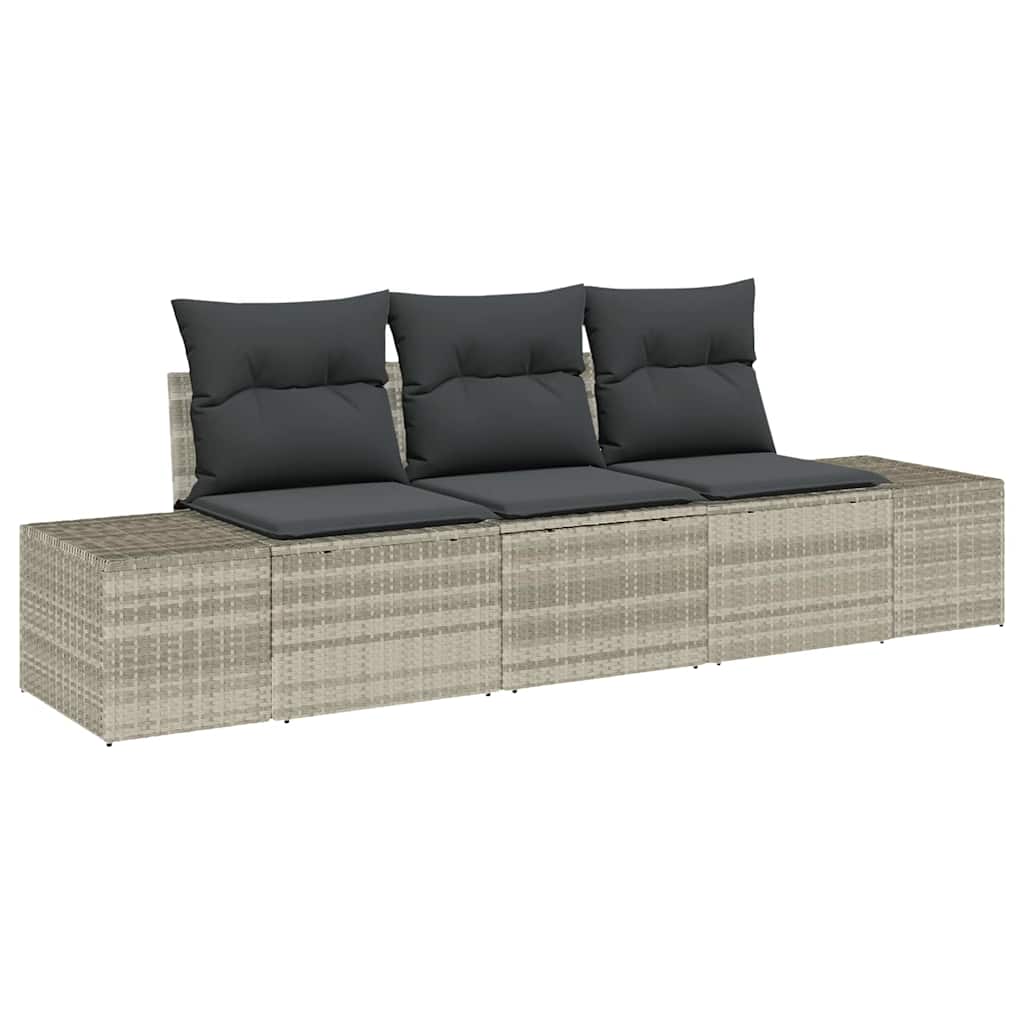 Sofa Set mit Kissen 3 pcs Hellgrau Poly Rattan