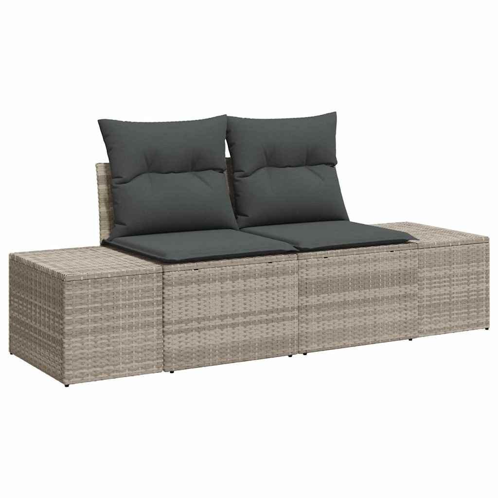 Sofa Set mit Kissen 3 pcs Hellgrau Poly Rattan