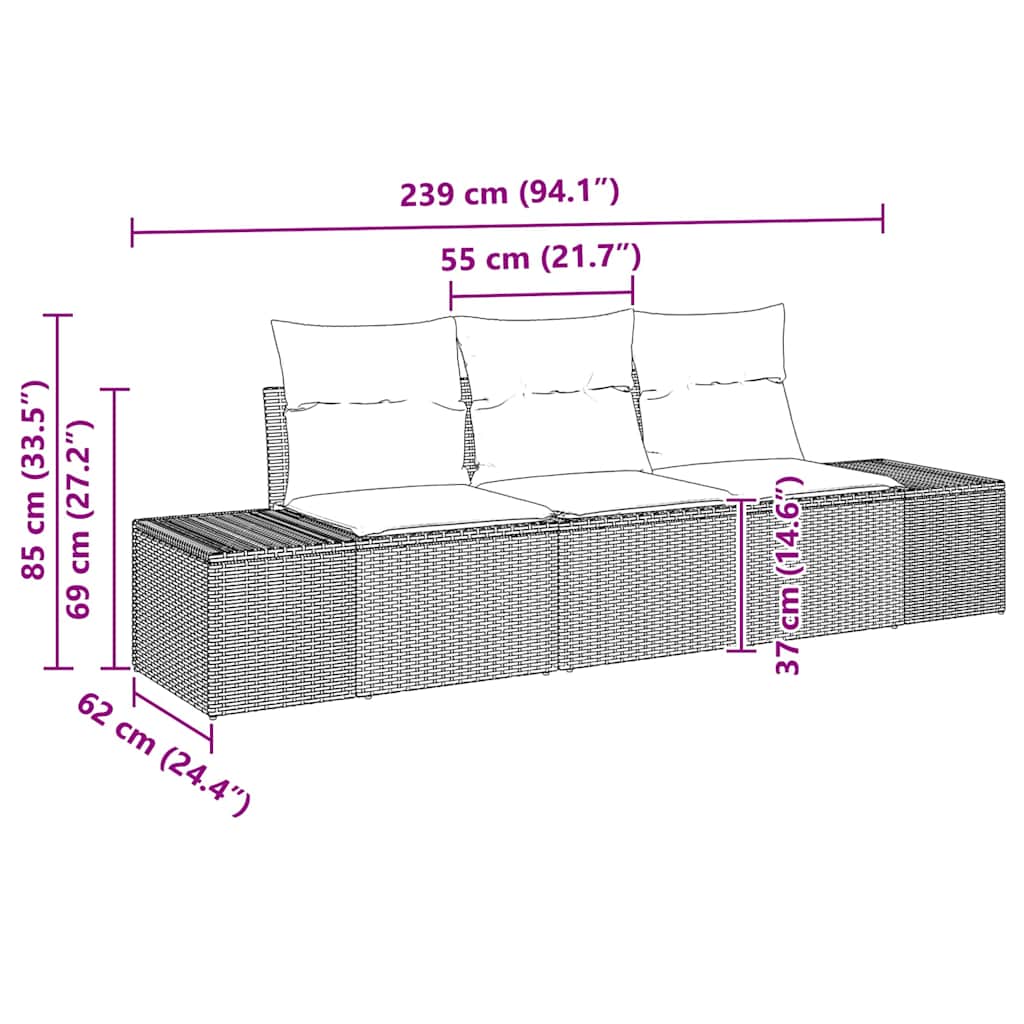 Sofa Set mit Kissen 3 pcs Hellgrau Poly Rattan