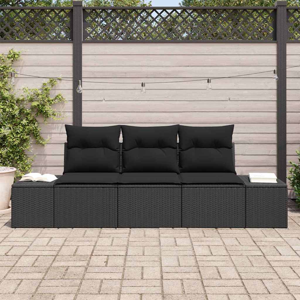 Sofa Set mit Kissen 3 pcs Schwarz Poly-Rattan