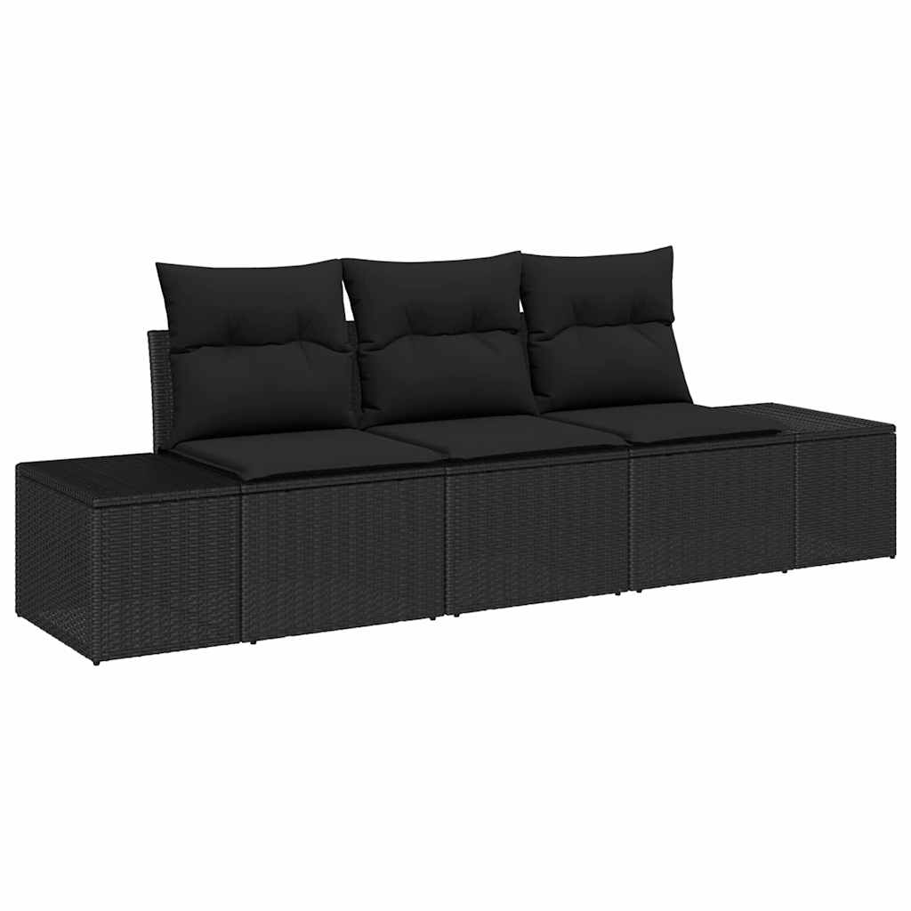 Sofa Set mit Kissen 3 pcs Schwarz Poly-Rattan