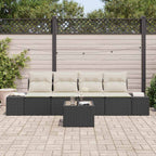 Sofa Set mit Kissen 5 pcs Schwarz und Creme Poly Rattan