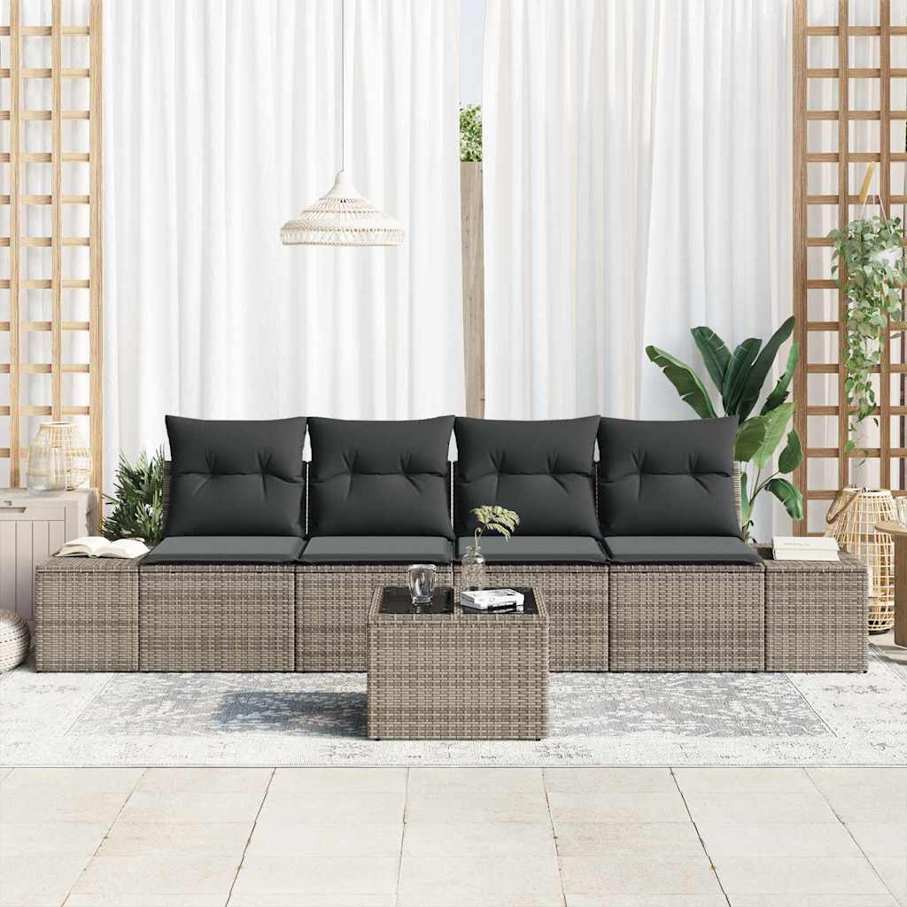 Sofa Set mit Kissen mit Kissen 5 pcs Grau Poly Rattan