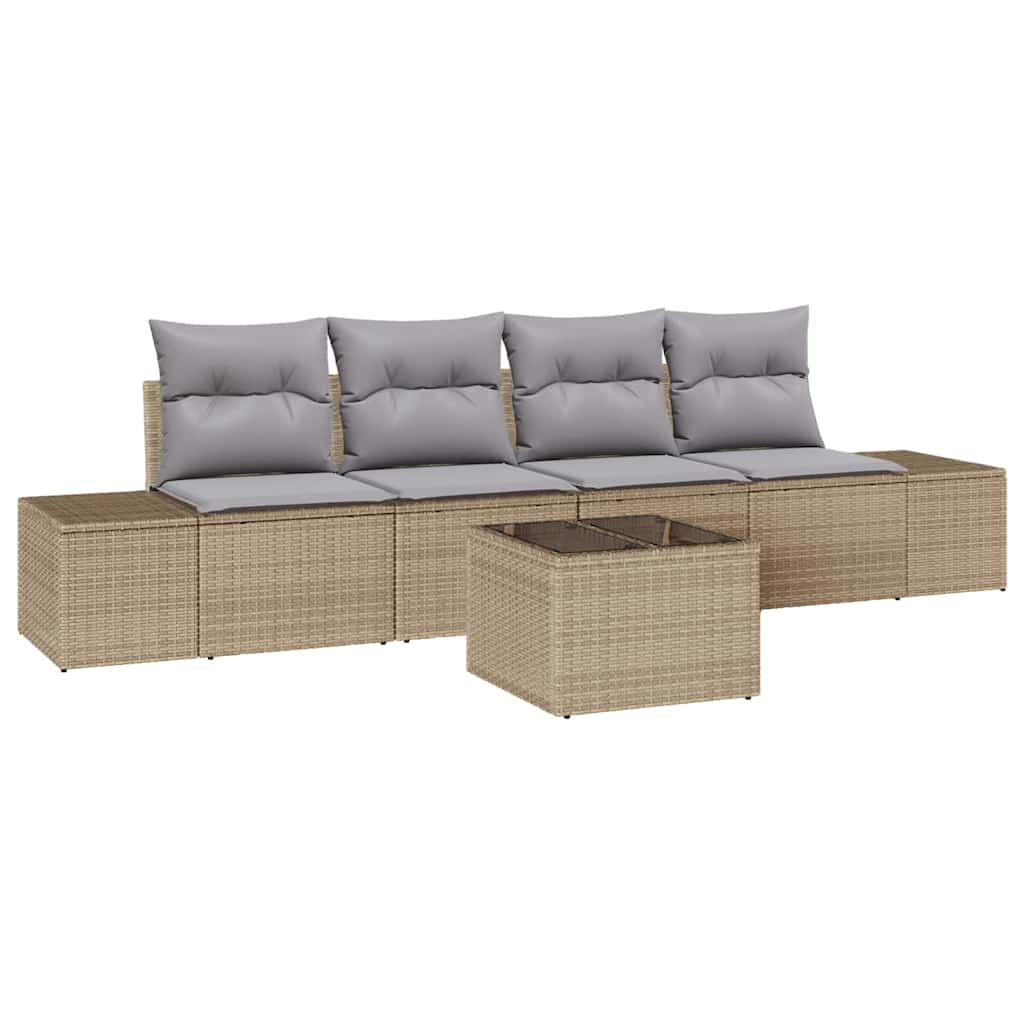 Sofa Set mit Kissen 5 pcs Beige und Hellgrau Poly Rattan