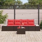 Sofa Set mit Kissen 5 pcs Braun Poly-Rattan