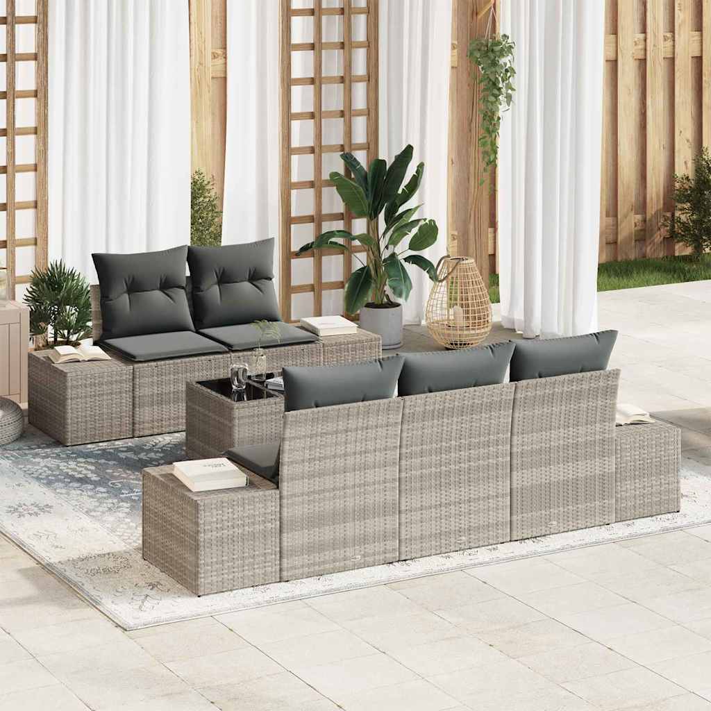 Sofa Set mit Kissen 6 pcs Hellgrau Poly Rattan