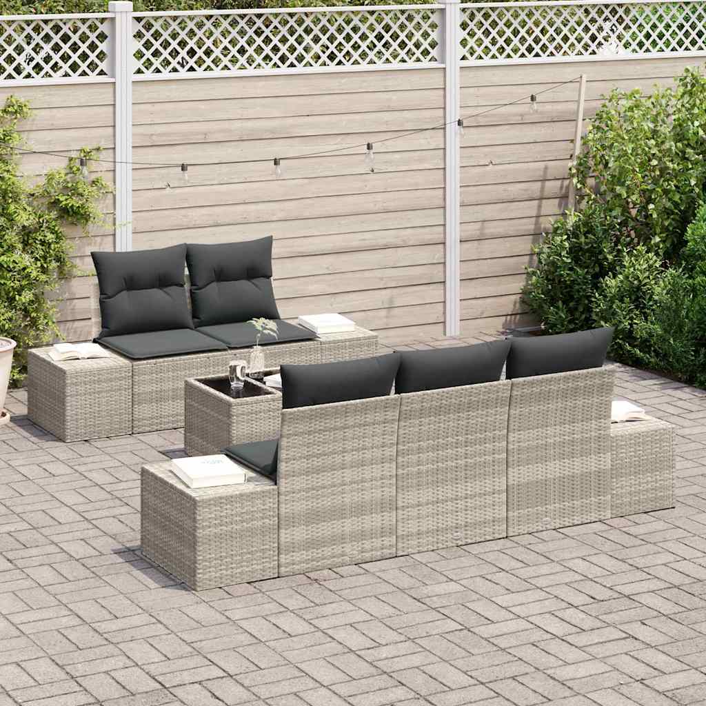 Sofa Set mit Kissen 6 pcs Hellgrau Poly Rattan