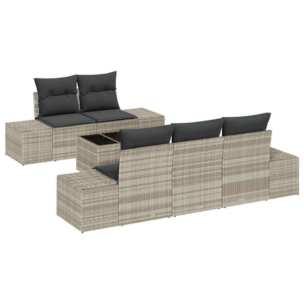 Sofa Set mit Kissen 6 pcs Hellgrau Poly Rattan