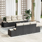 Sofa Set mit Kissen 7 pcs Schwarz Poly Rattan