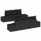 Sofa Set mit Kissen 7 pcs Schwarz Poly Rattan