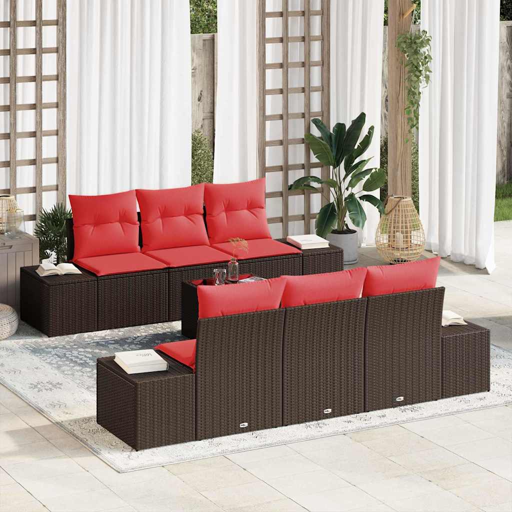 Sofa Set mit Kissen 7 pcs Braun Poly Rattan