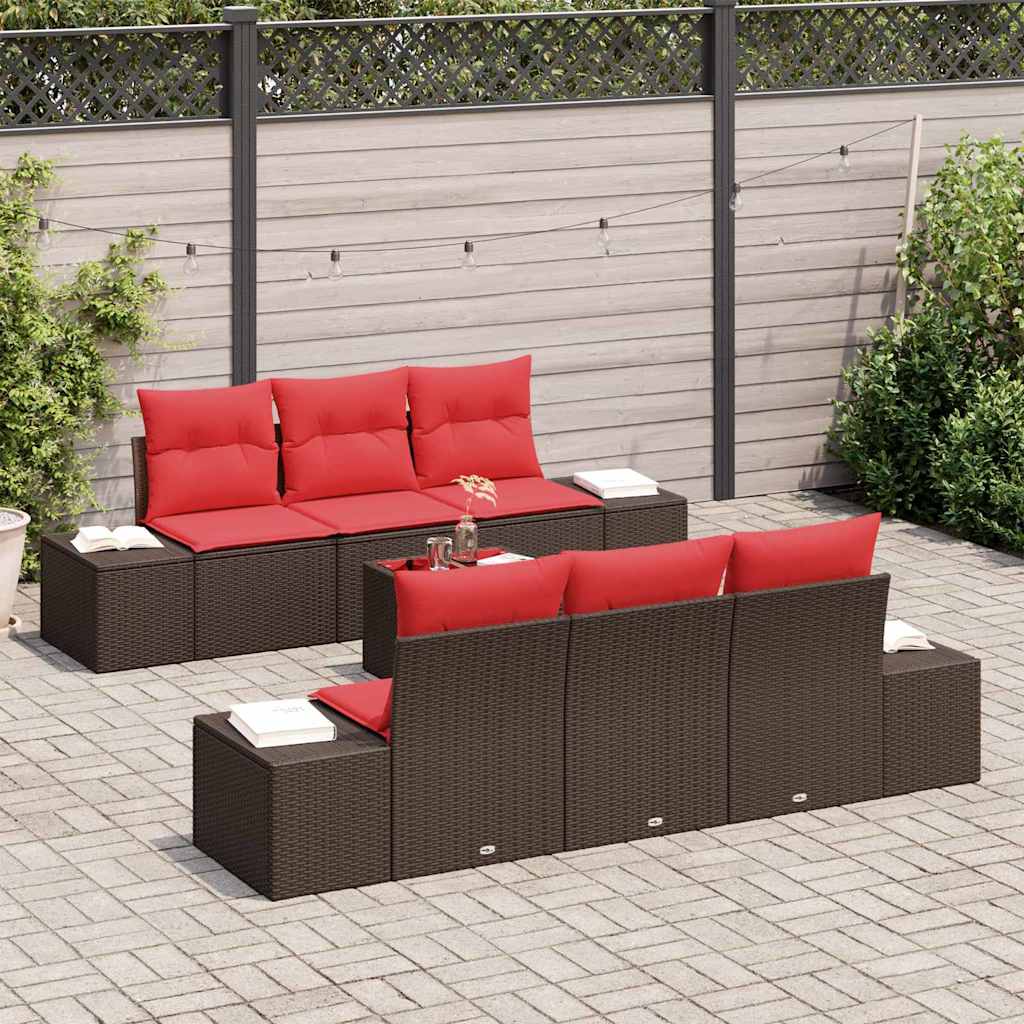 Sofa Set mit Kissen 7 pcs Braun Poly Rattan