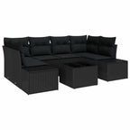 Sofa Set mit Kissen 7 pcs Schwarz Poly Rattan