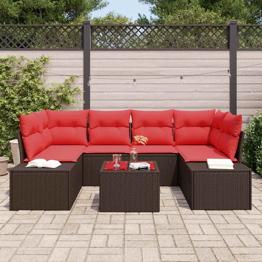 Sofa Set mit Kissen 7 pcs Braun Poly Rattan