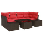 Sofa Set mit Kissen 7 pcs Braun Poly Rattan