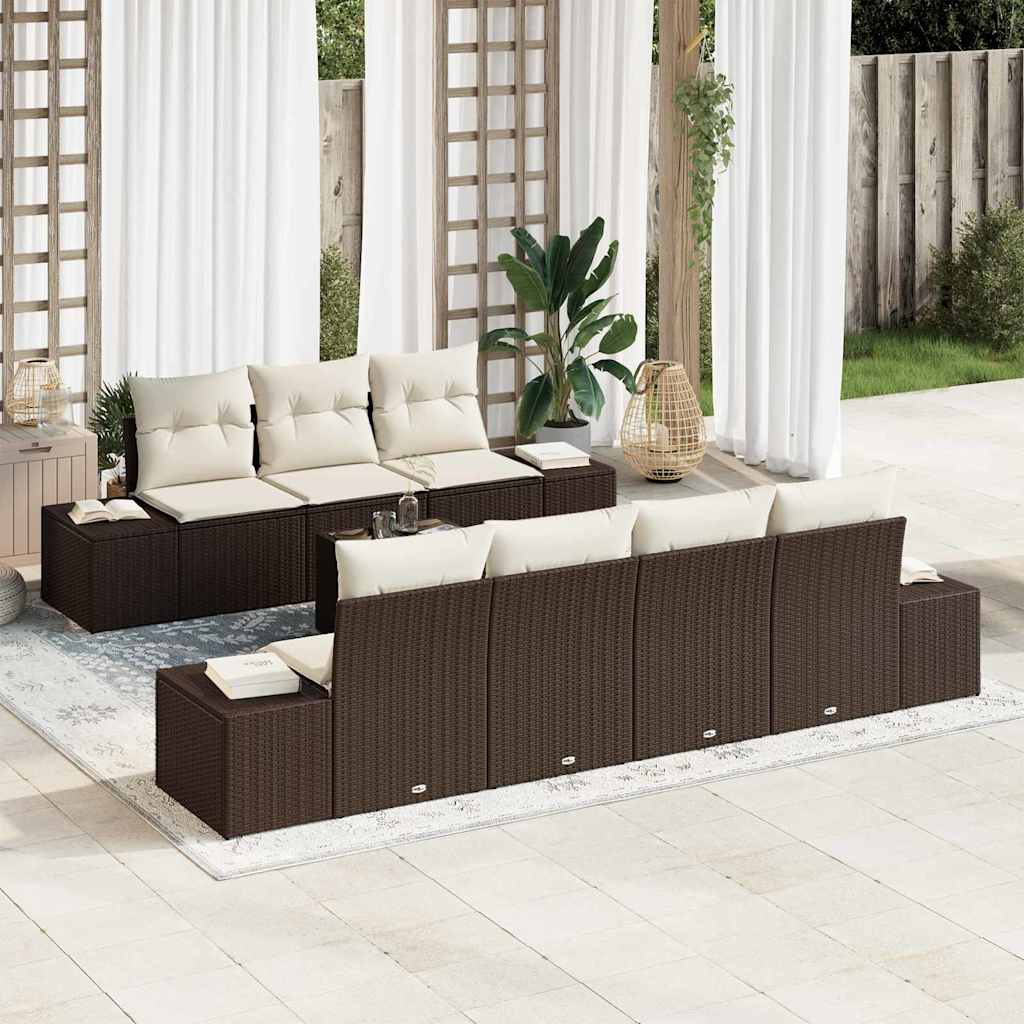 Sofa Set mit Kissen 8 pcs Braun Poly Rattan