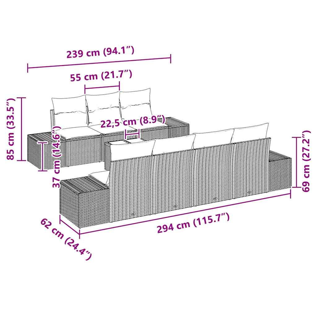 Sofa Set mit Kissen 8 pcs Braun Poly Rattan
