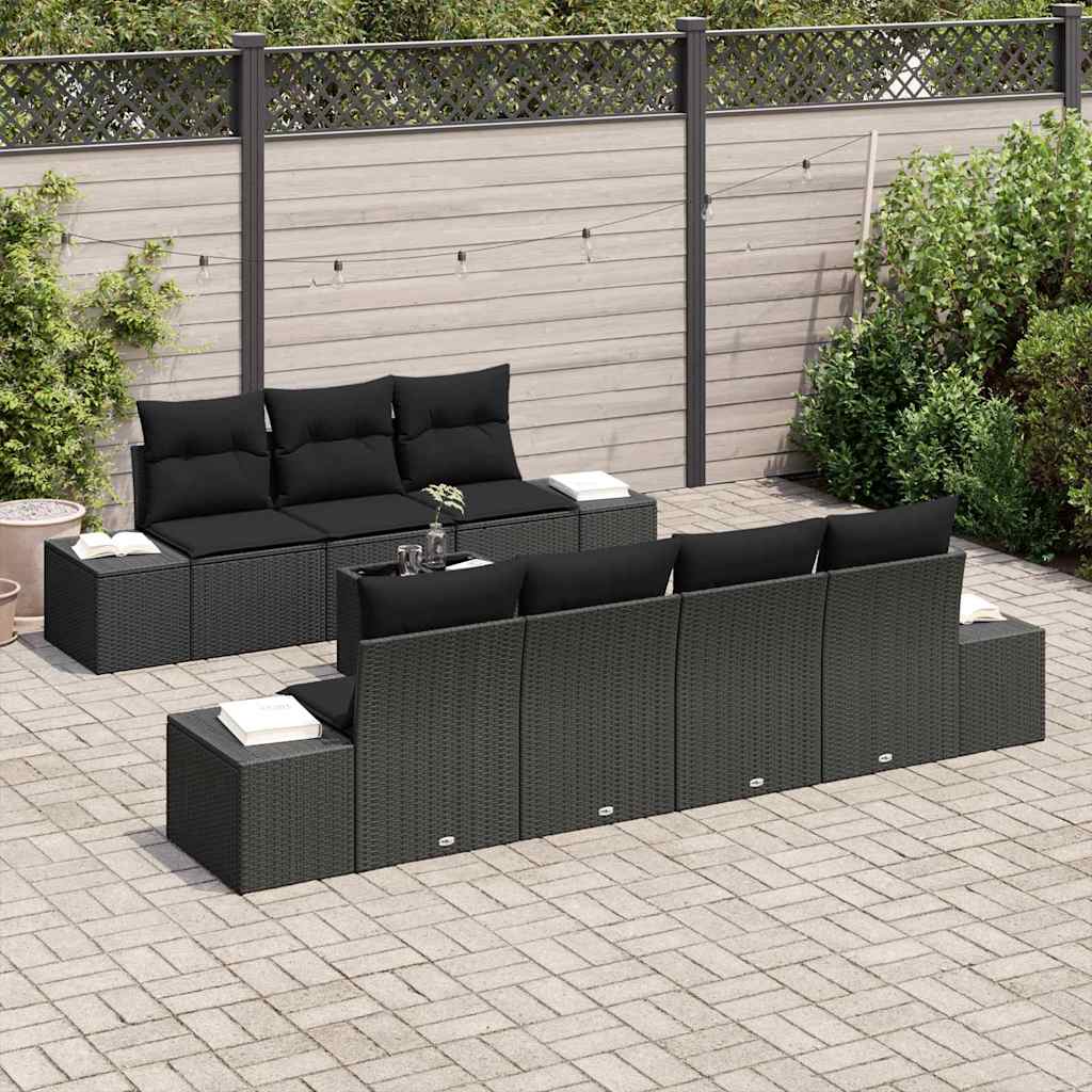 Sofa Set mit Kissen 8 pcs Schwarz Poly Rattan