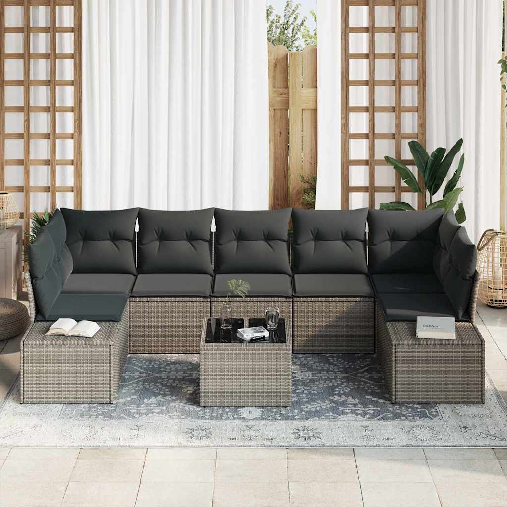 Sofa Set mit Kissen 8 pcs Grau Poly Rattan
