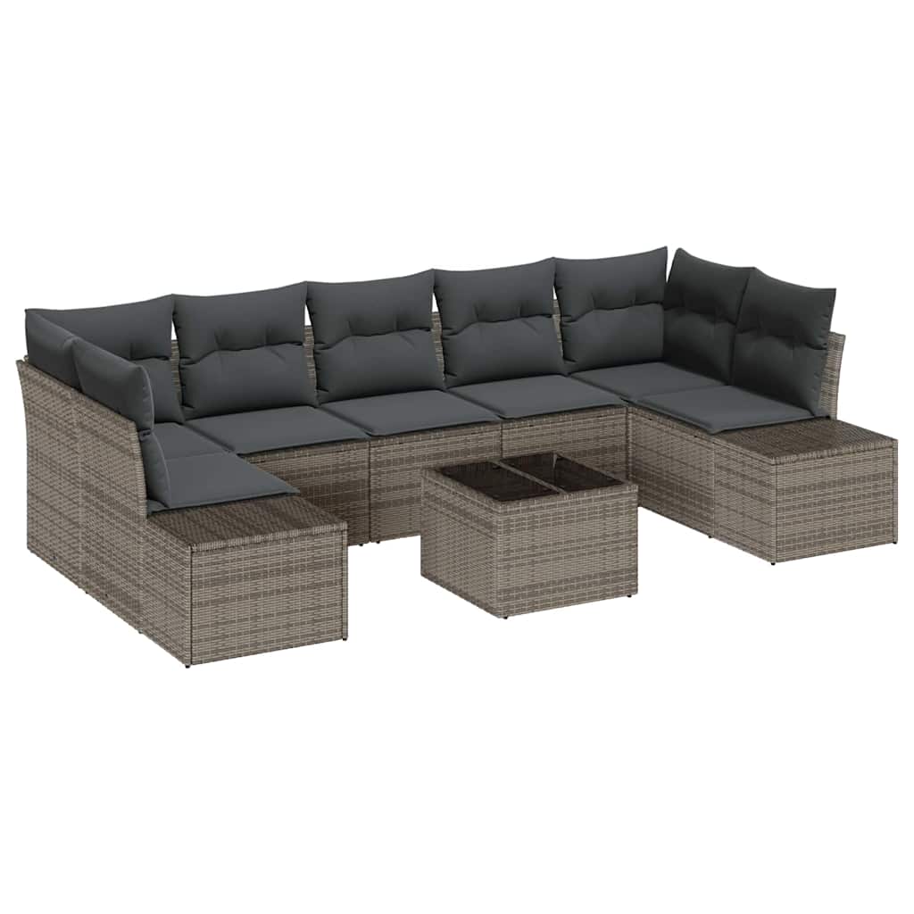 Sofa Set mit Kissen 8 pcs Grau Poly Rattan