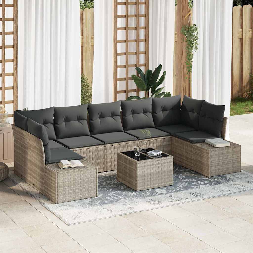 Sofa Set mit Kissen 8 pcs Hellgrau Poly Rattan
