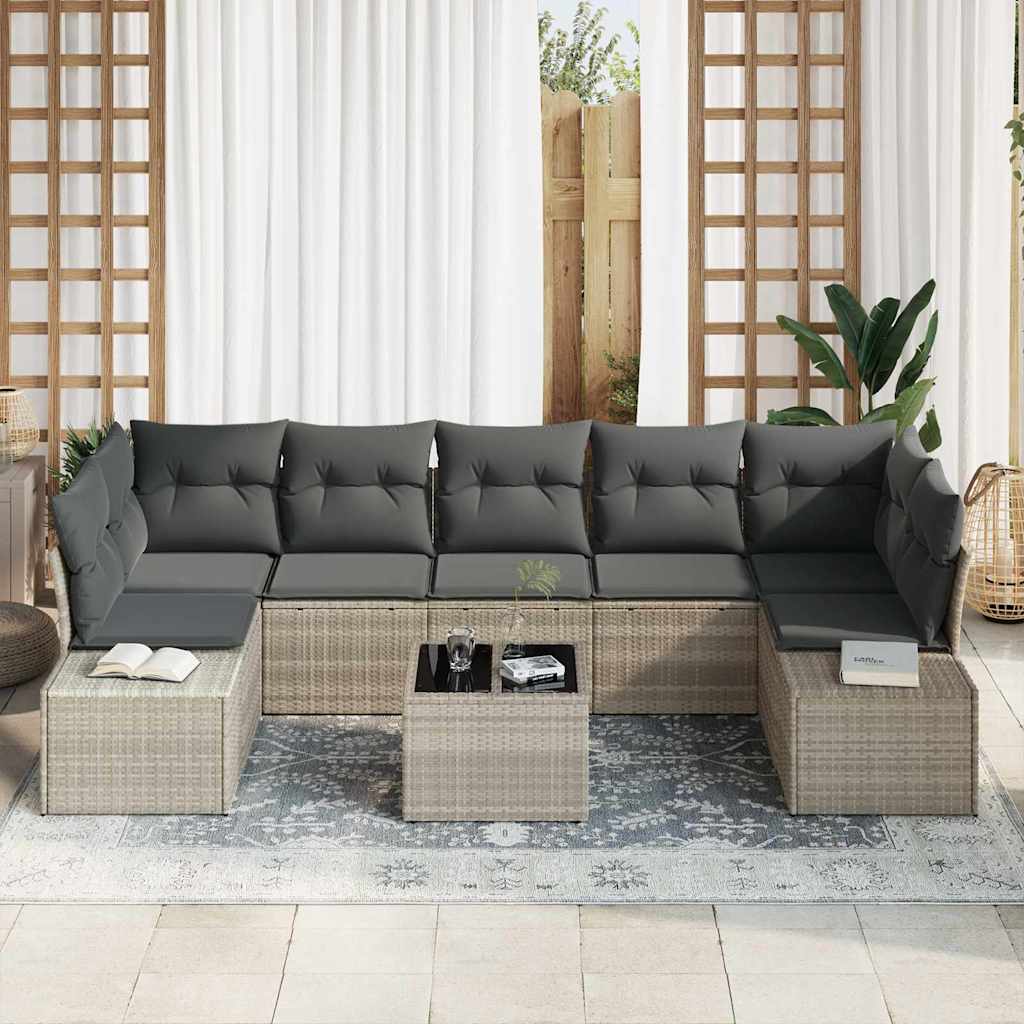 Sofa Set mit Kissen 8 pcs Hellgrau Poly Rattan