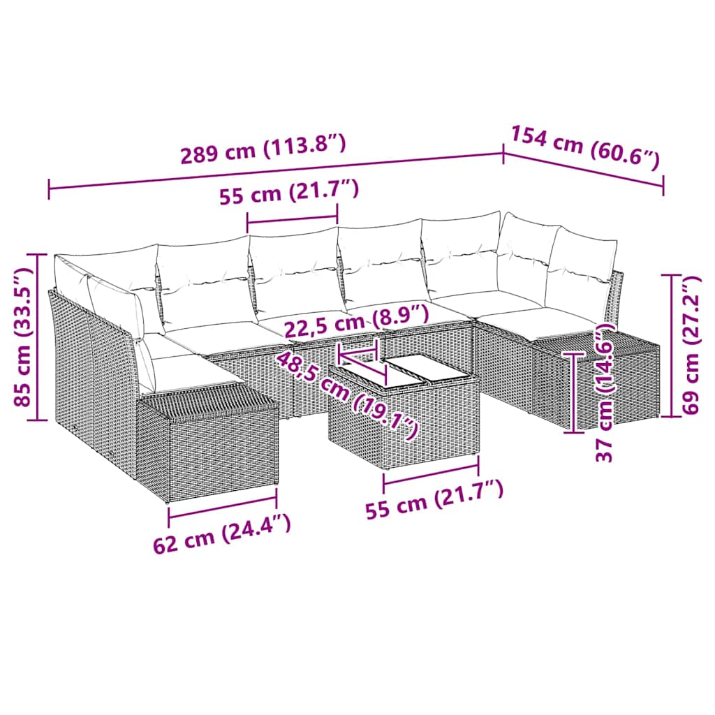 Sofa Set mit Kissen 8 pcs Hellgrau Poly Rattan