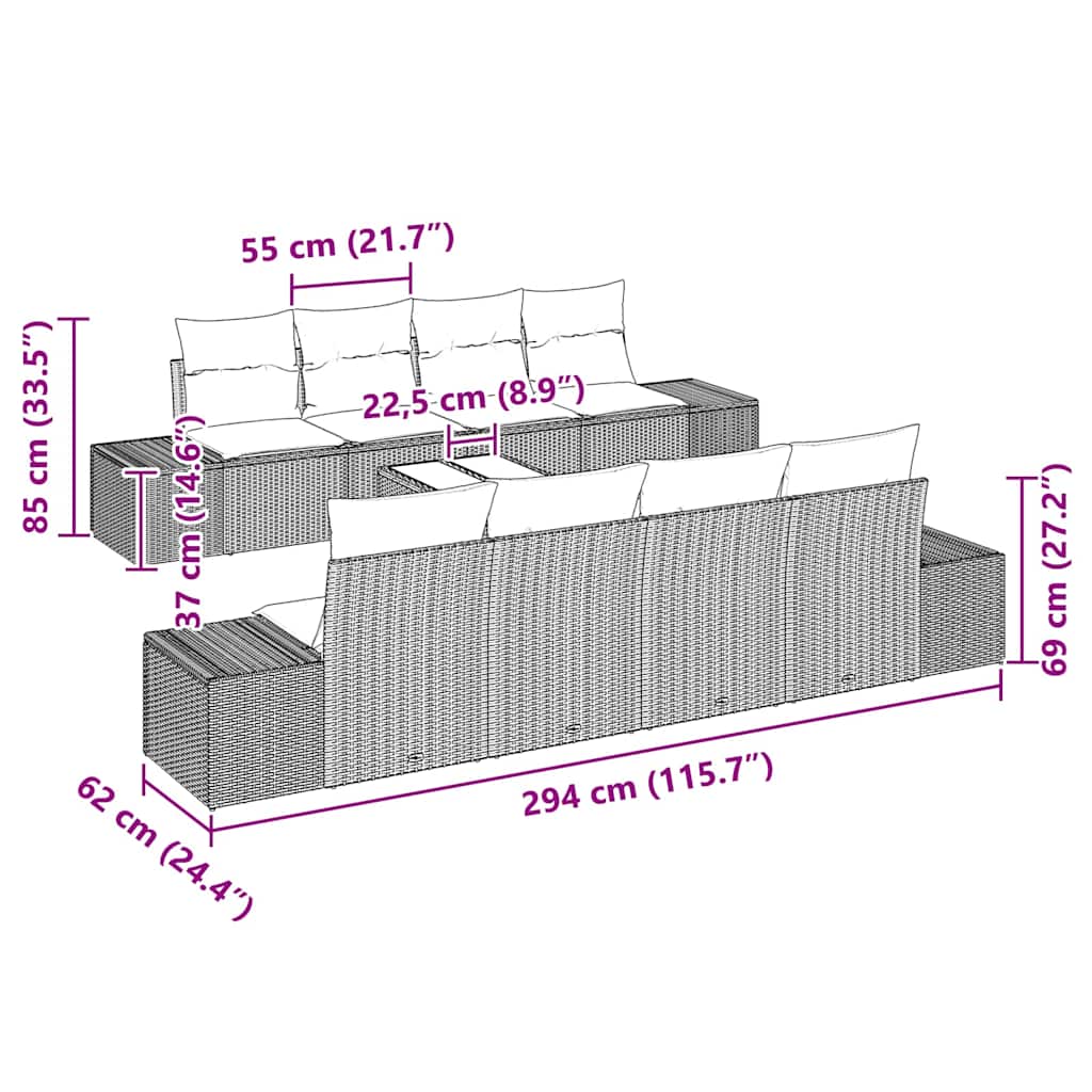 Sofa Set mit Kissen 7 pcs Grau Poly Rattan
