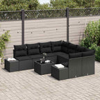 Sofa Set mit Kissen 9 pcs Schwarz Poly Rattan