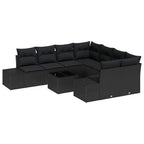 Sofa Set mit Kissen 9 pcs Schwarz Poly Rattan