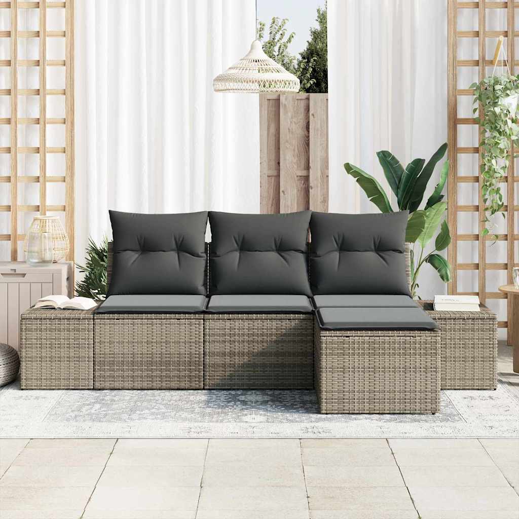 Sofa Set mit Kissen 4 pcs Grau Poly Rattan