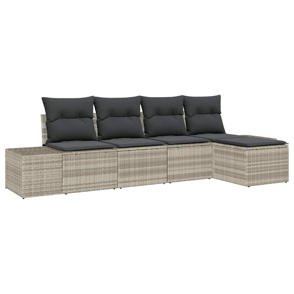 Sofa Set mit Kissen 5 pcs Hellgrau Poly Rattan