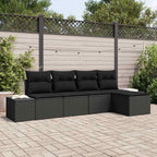 Sofa Set mit Kissen 5 pcs Schwarz Poly Rattan