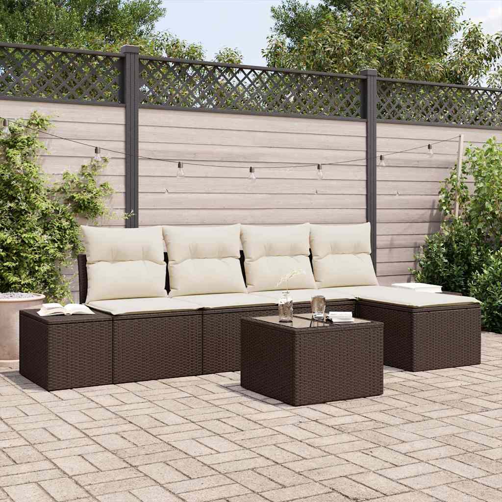 Sofa Set mit Kissen 6 pcs Braun Poly Rattan
