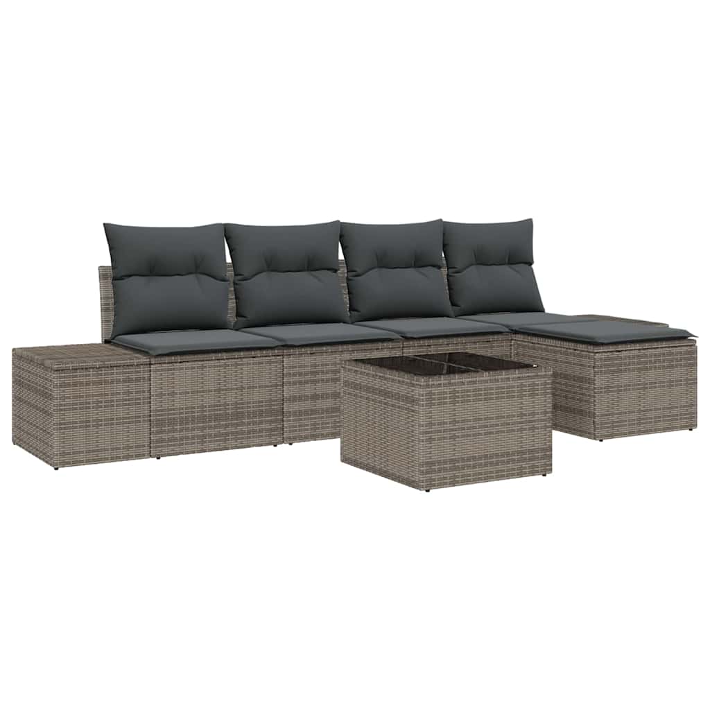 Sofa Set mit Kissen 6 pcs Grau Poly Rattan