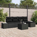 Sofa Set mit Kissen 6 pcs Schwarz Poly Rattan