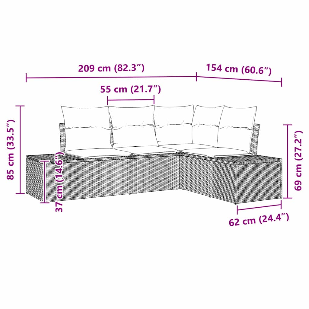 Gartensofa-set 4 pcs Braun Poly-Rattan