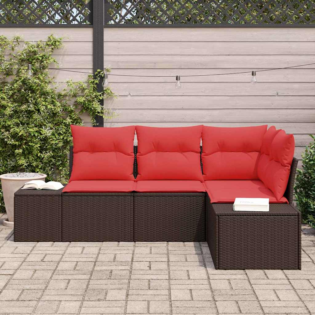 Gartensofa-set mit Kissen 4 pcs Braun Poly-Rattan