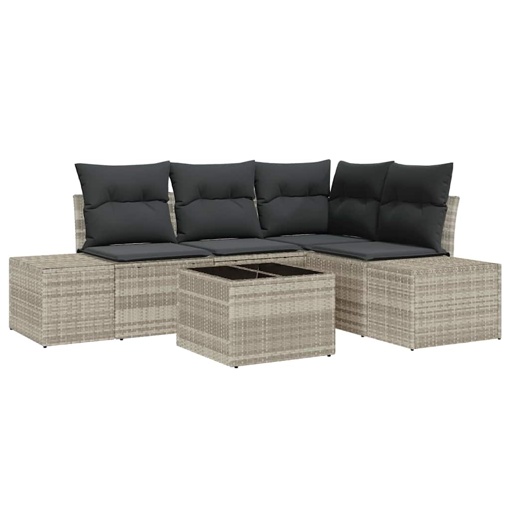 Gartensofa-set 5 pcs Hellgrau Poly-Rattan