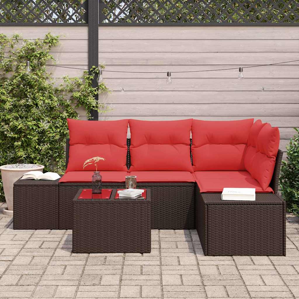 Gartensofa-set mit Kissen 5 pcs Braun Poly-Rattan