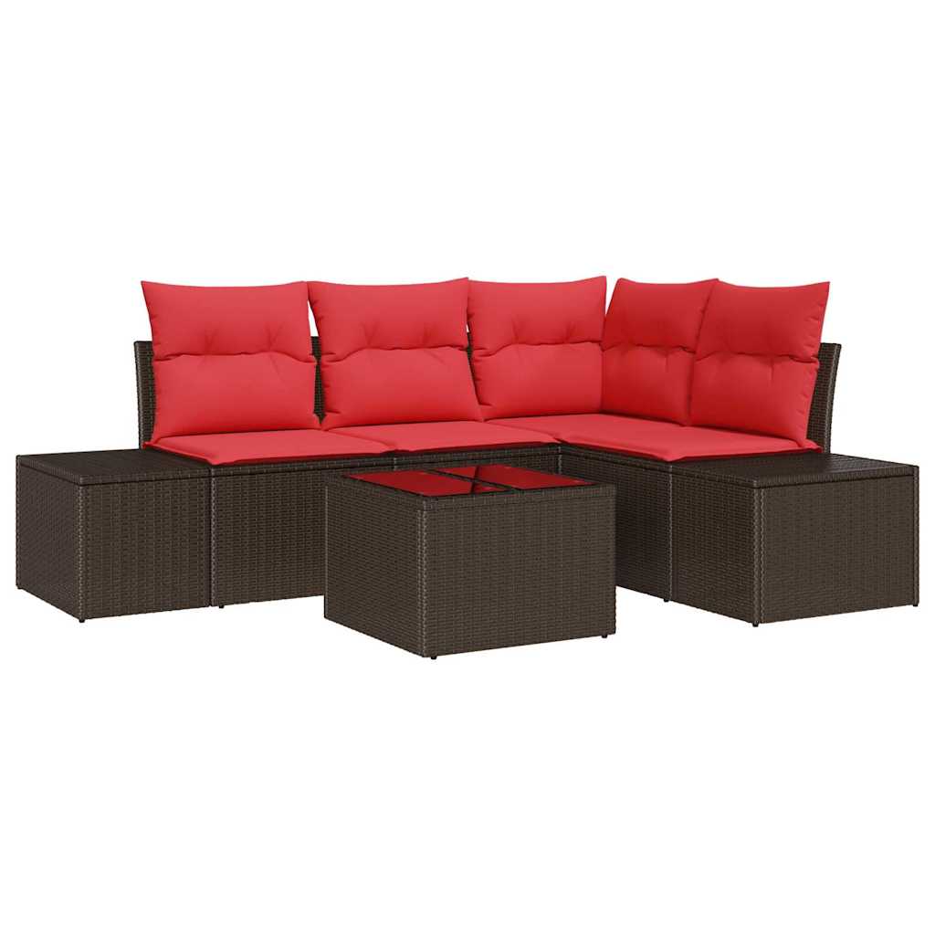 Gartensofa-set mit Kissen 5 pcs Braun Poly-Rattan