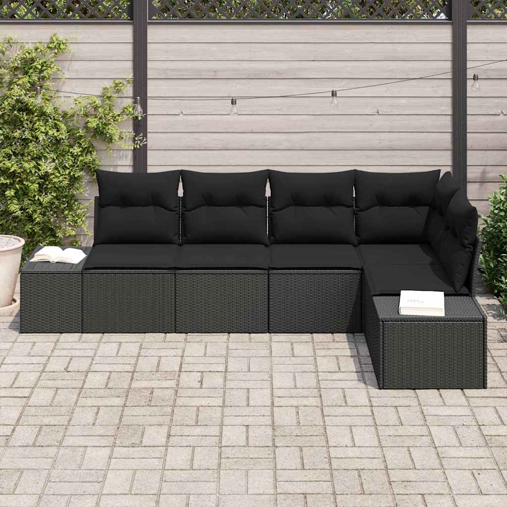 Gartensofa-set 5 pcs Schwarz Poly-Rattan