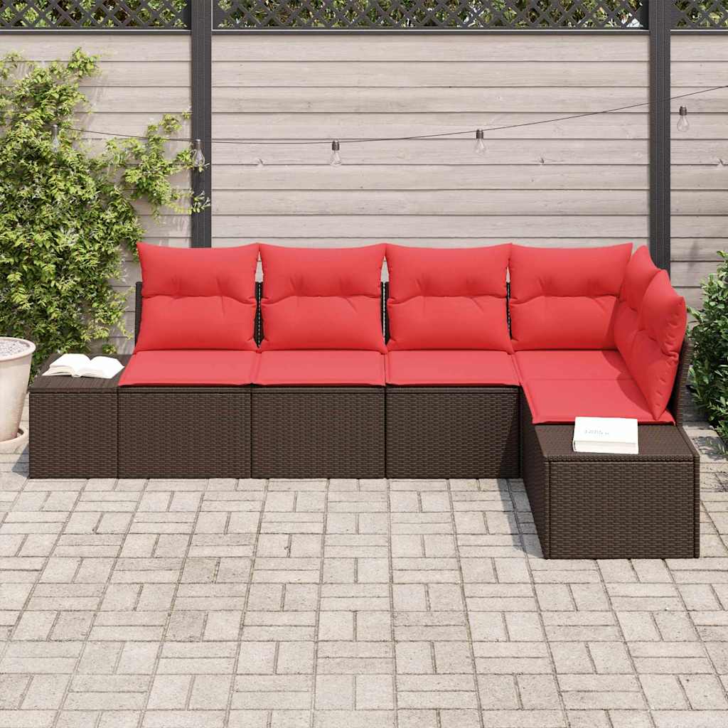 Gartensofa-set mit Kissen 5 pcs Braun Poly-Rattan