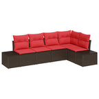 Gartensofa-set mit Kissen 5 pcs Braun Poly-Rattan
